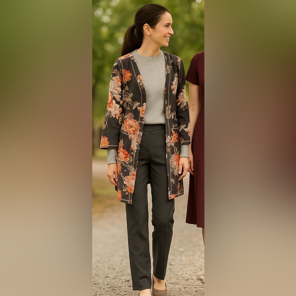Anthropologie Solitaire Floral Women's Lightweight Micro-suede Jacket XS 19” ptp
